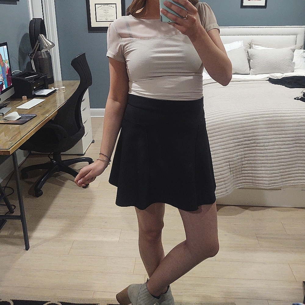 Topshop Raw Edge Detail Black Skater Mini Circle Skirt 6